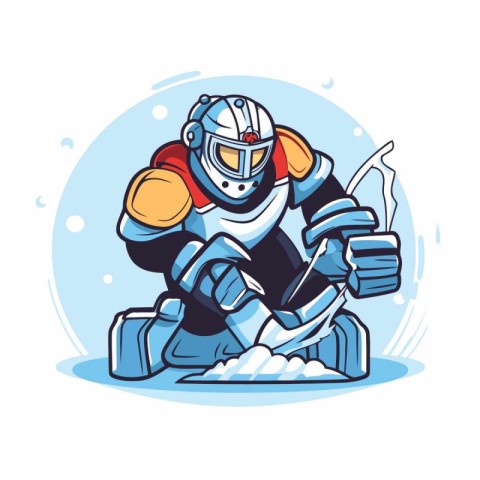 Mascot illustration of a knight in armor holding a sword.