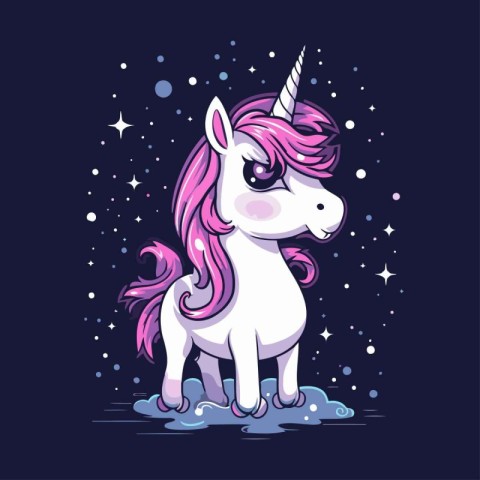 Unicorn in the starry night. Cute cartoon vector illustration.