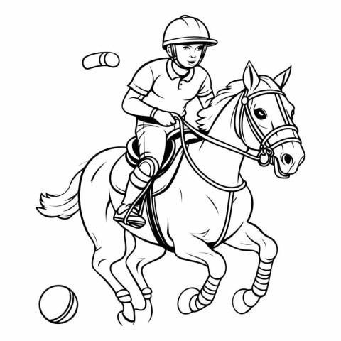 Illustration of a polo player jumping with ball on white backgro