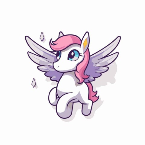 Cute cartoon unicorn with wings. Vector illustration isolated on