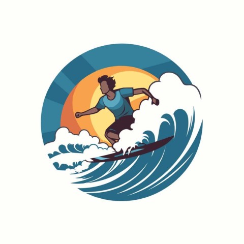 Surfer on the wave. Vector illustration in a flat style.