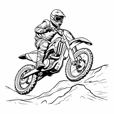 Motocross rider on the race. Vector illustration. Monochrome.