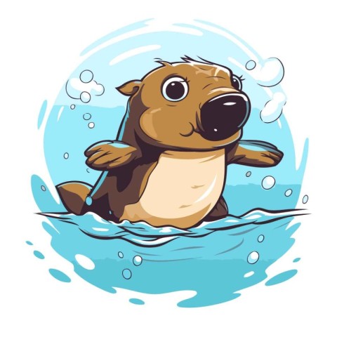 Cute cartoon beaver swimming in the sea. Vector illustration.