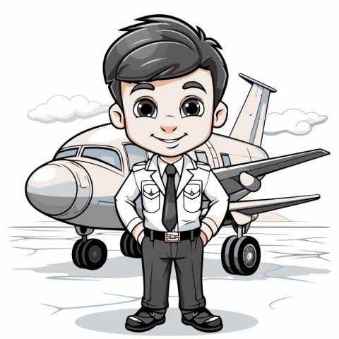 Businessman with airplane on the background. Vector illustration