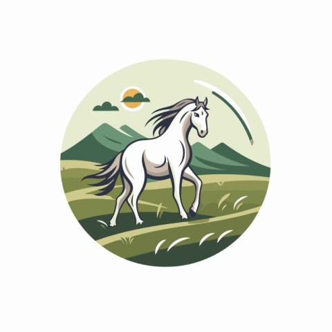 Horse in the meadow. Vector illustration on white background.