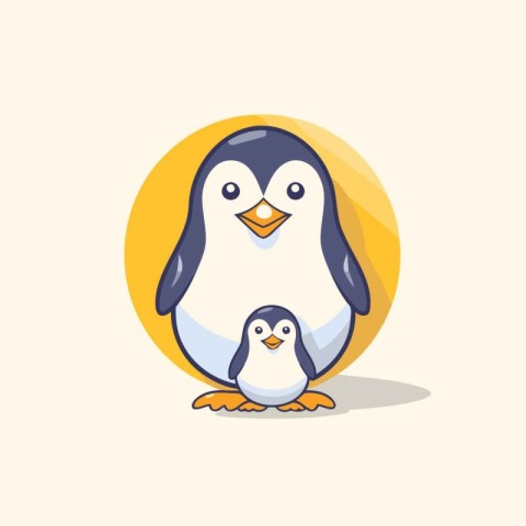 Penguin and chick. Vector illustration in flat design style.