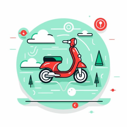 Vector illustration with scooter. Modern flat line design concep