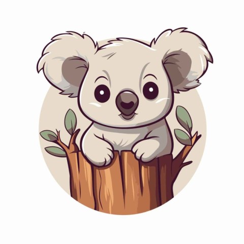 Cute koala on a tree. Vector illustration in cartoon style.