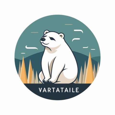 Polar bear on the background of the forest. Vector illustration.