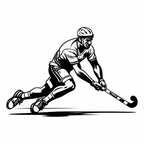 Hockey player with the stick. Vector illustration of a hockey pl