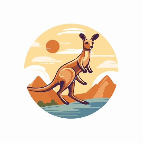 Kangaroo in the desert. Vector illustration in flat style.