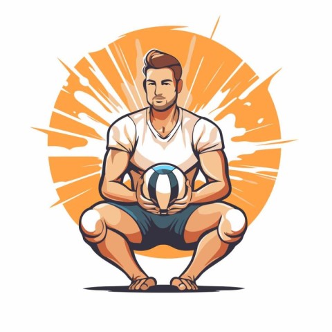 Vector illustration of a man volleyball player with ball on whit