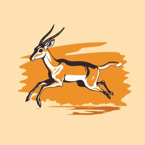 African antelope running on orange background. Vector illustrati