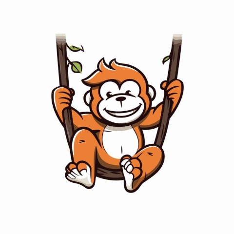 Vector illustration of a cute cartoon orangutan sitting on a swi