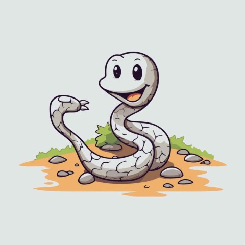 Cute cartoon snake on the sand. Vector illustration for your des