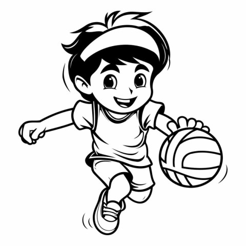 Little boy playing basketball isolated on white background. Vect