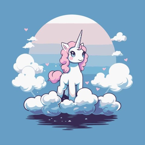 Unicorn on the cloud. Vector illustration in cartoon style.