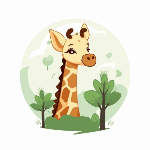 Giraffe in the jungle. Cute cartoon animal vector illustration.