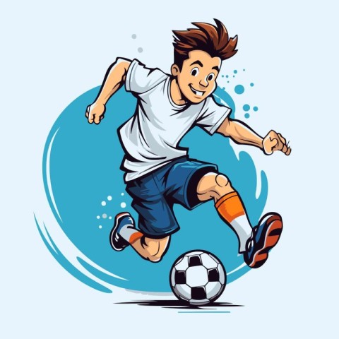 Soccer player kicking the ball. Vector illustration in cartoon s