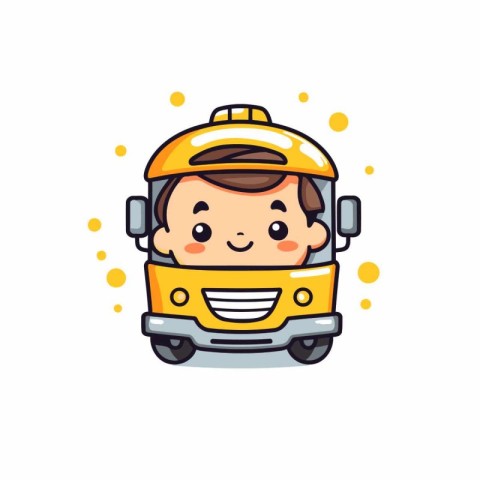 Cute boy in a school bus. Vector illustration on white backgroun