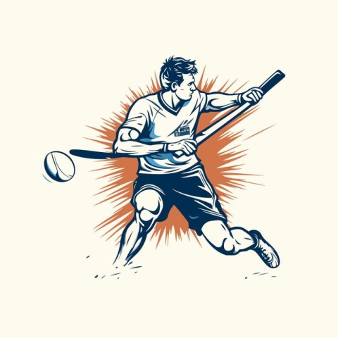 Vector illustration of a baseball player hitting a ball with a b