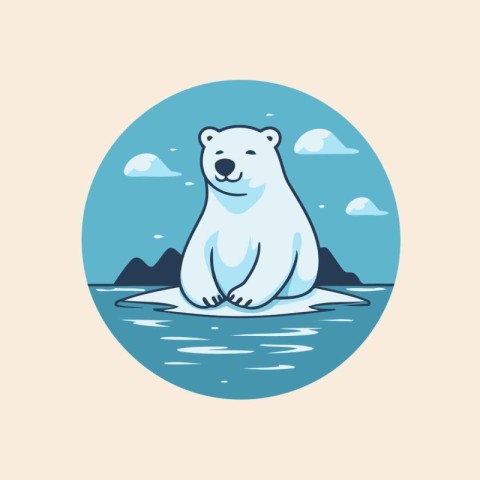 Polar bear on a rock in the water. Vector illustration.