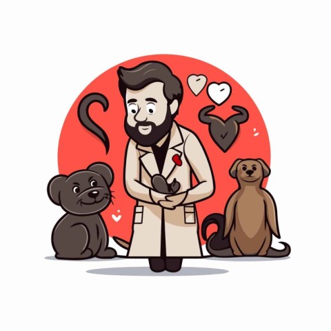 Vector illustration of a cartoon veterinarian with a dog and a m