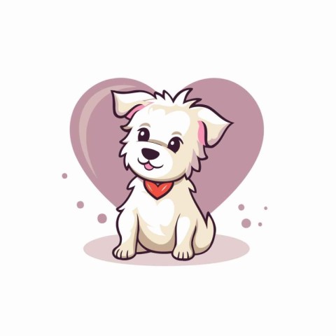 Cute cartoon white dog sitting in the heart. Vector illustration