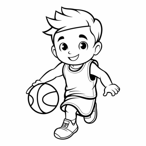 Boy playing basketball - Coloring book for children. Vector illu