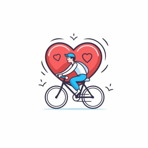 Vector illustration of a man riding a bicycle with a heart in hi