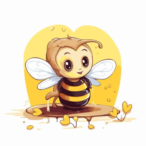 Illustration of a cute cartoon bee on the background of a heart