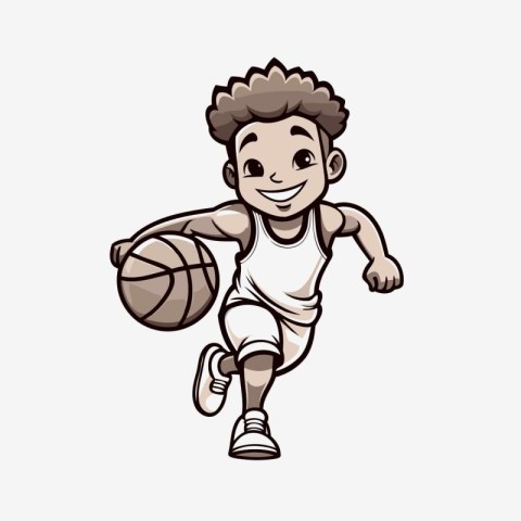 Basketball player running with ball cartoon mascot vector illust