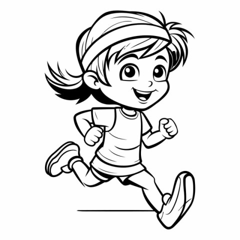 Illustration of a Little Girl Running - Colored Vector Cartoon C