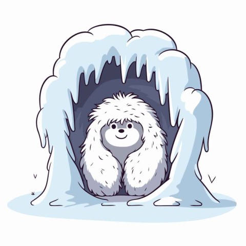 Cute cartoon hedgehog in the ice cave. Vector illustration.