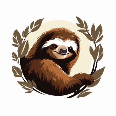 Vector illustration of a cute sloth in a wreath of leaves