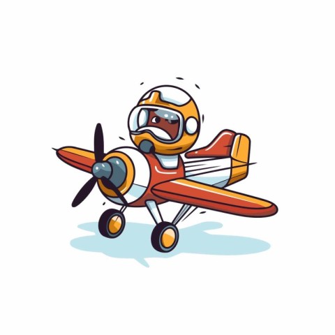 Cartoon pilot with airplane isolated on white background. Vector