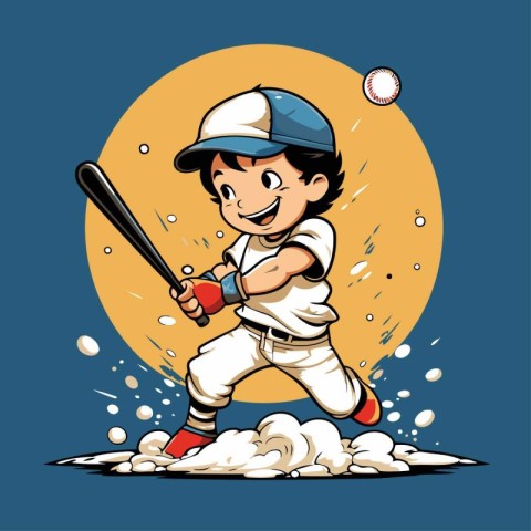 baseball player hitting the ball with a bat in action vector ill