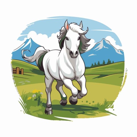 Horse in the field. Vector illustration of a white horse.