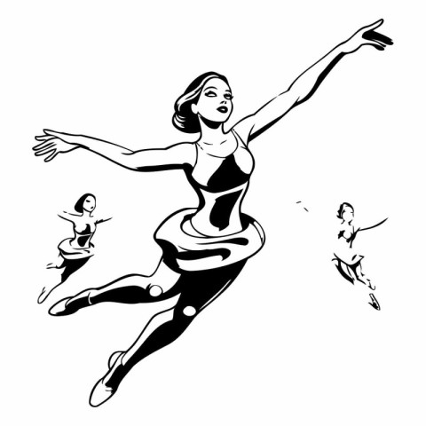 vector illustration of a girl in a black dress jumping in the ai