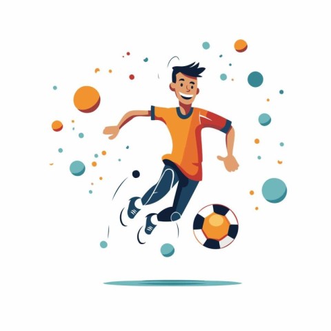 Soccer player with ball in hand. Vector illustration in flat sty