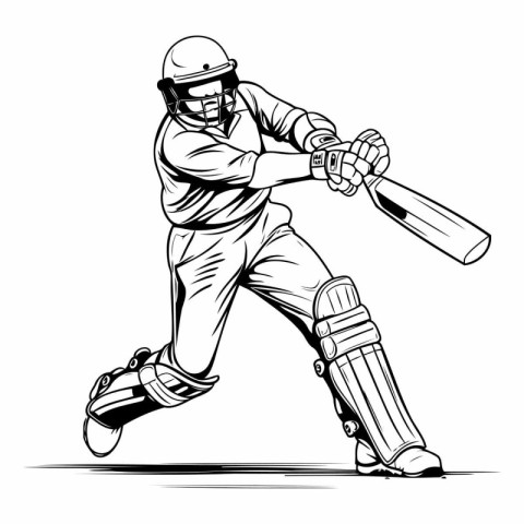 Cricket player with bat and ball in action. Vector illustration.