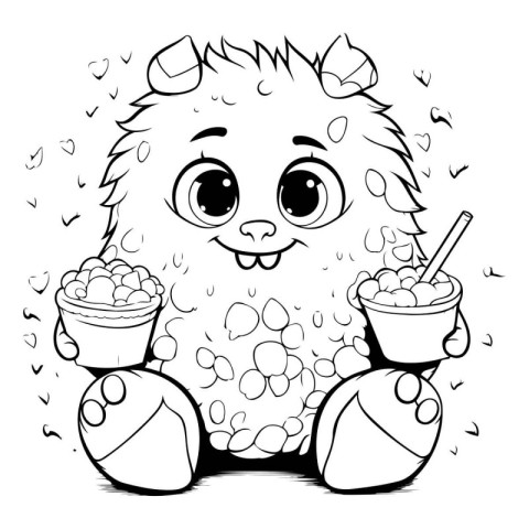 Cute hedgehog with bowl of ice cream. Vector illustration.