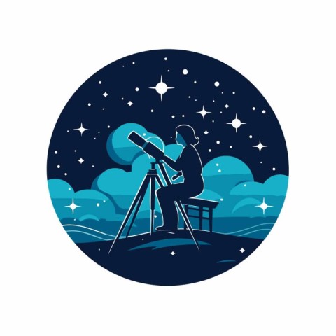 Telescope in the night starry sky. Vector illustration.