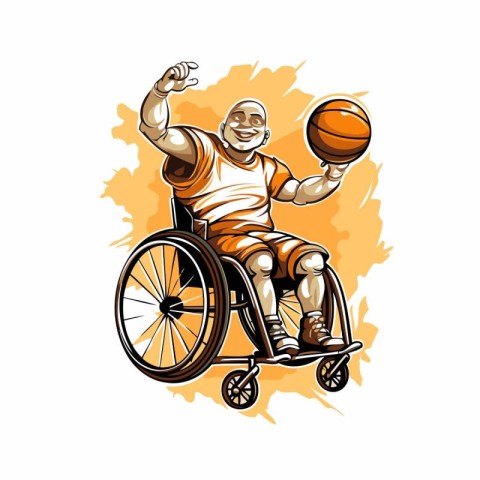 Disabled man in wheelchair playing basketball. Handicapped chara