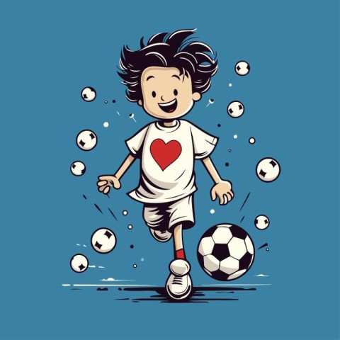 Cartoon soccer player with ball. Vector illustration of a soccer