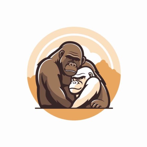 Vector illustration of a gorilla with a baby on a white backgrou