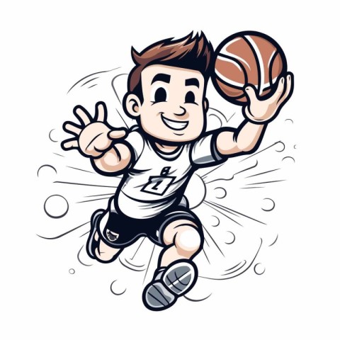 Illustration of a basketball player jumping with ball. Ideal for