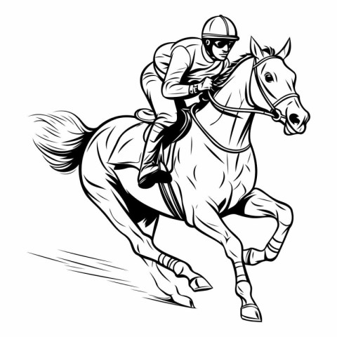 Jockey riding a horse. Vector illustration ready for vinyl cutti