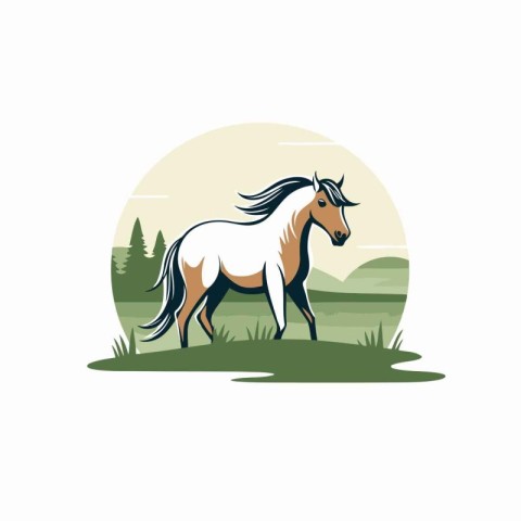 Horse on the meadow. Vector illustration in flat style.