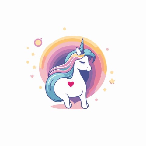 Unicorn vector illustration. Cute cartoon unicorn with heart and